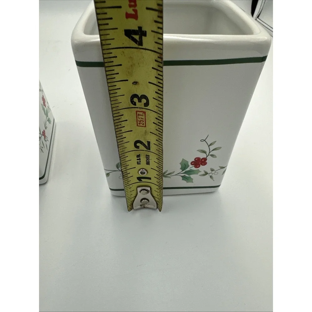 (2) Pfaltzgraff Winterberry Spoon Knife Holder Christmas Table Square‎ Stoneware